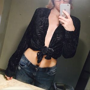 Black burnout velvet button down shirt